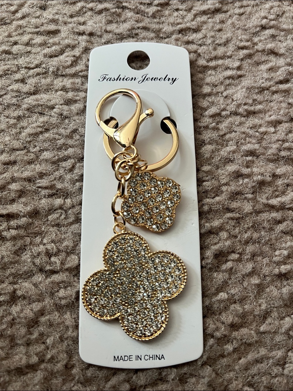 Gold Crystal Clover Keychain Charm - Fashion Jewelry